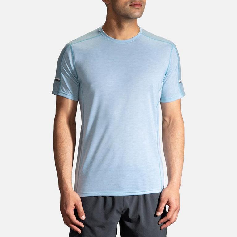 Brooks DISTANCE Short Sleeve Running Shirt Mens Sale - Blue (UAI859123)